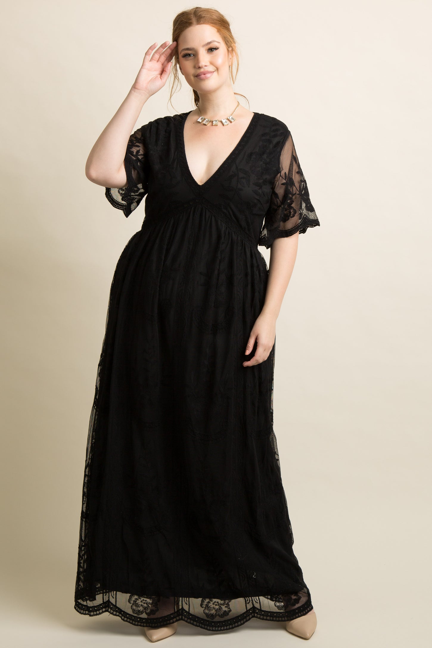 PinkBlush Black Lace Mesh Overlay Maternity Plus Maxi Dress PinkBlush Black Lace Mesh Overlay Maternity Plus Maxi Dress