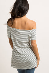 White Striped Ribbed Off Shoulder Top