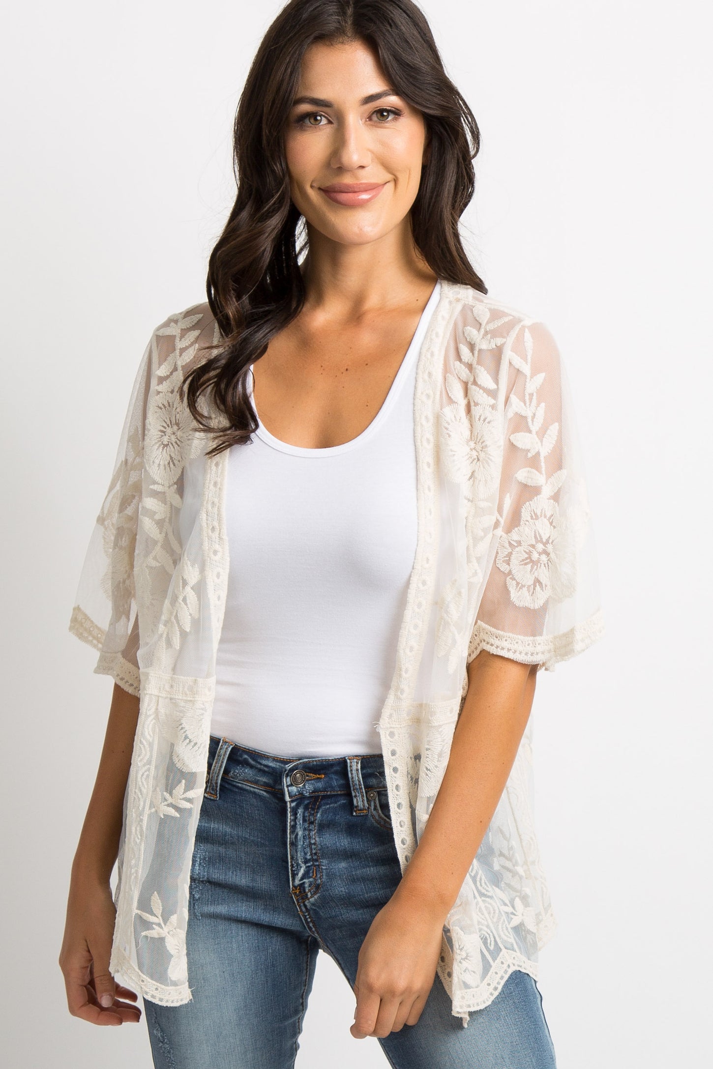 Ivory Scalloped Lace Mesh Maternity Cover Up– PinkBlush