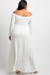 PinkBlush Ivory Solid Off Shoulder Plus Maternity Maxi Dress