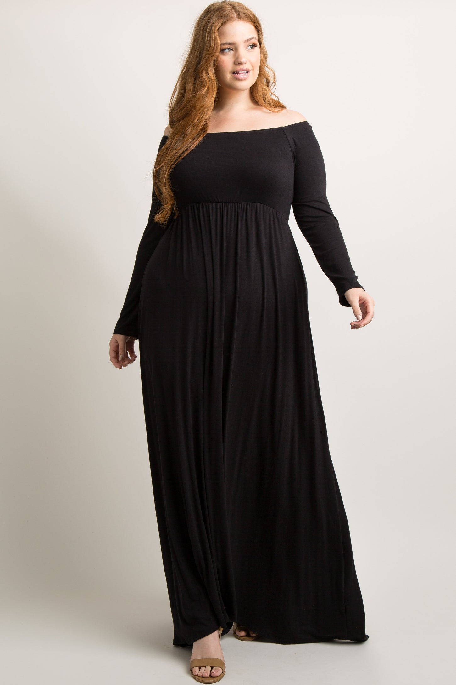 PinkBlush Black Solid Off Shoulder Plus Maternity Maxi Dress PinkBlush Black Solid Off Shoulder Plus Maternity Maxi Dress