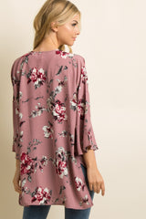 Pink Floral Print Bell Sleeve Cover Up