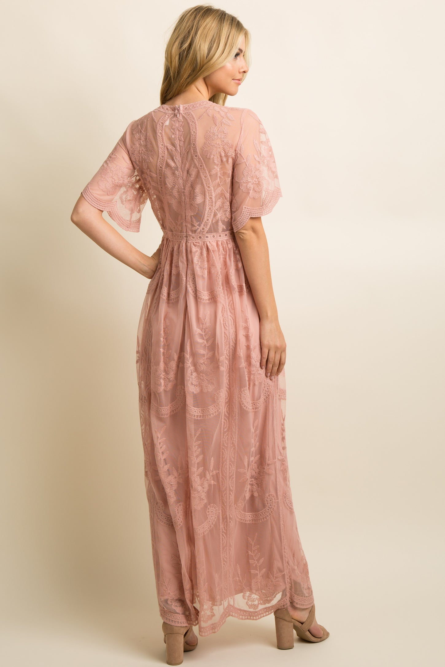 Light Pink Lace Mesh Overlay Maxi Dress – PinkBlush