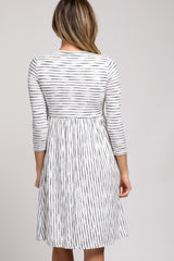 Ivory Ribbed Striped Pleated Midi Dress