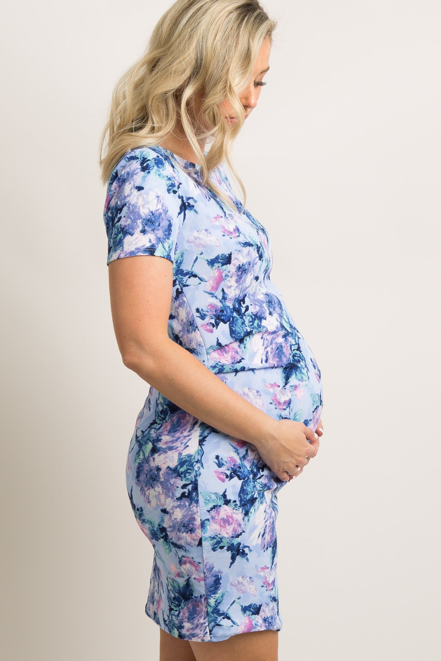 Blue Floral Fitted Maternity Dress