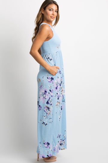 PinkBlush Aqua Floral Sleeveless Maxi Dress
