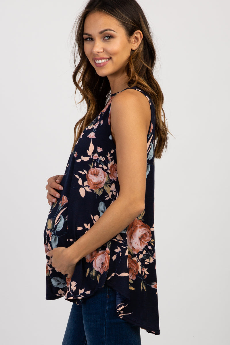 Navy Blue Floral Sleeveless Maternity Top– PinkBlush