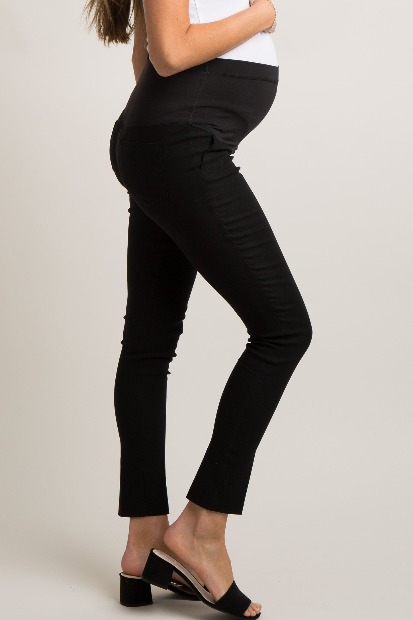 Black Solid Fitted Maternity Twill Pants