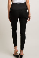 Black Solid Fitted Maternity Twill Pants