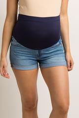 PinkBlush Blue Basic Cuffed Maternity Denim Shorts
