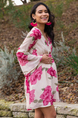 PinkBlush Ivory Floral Chiffon Wrap Maternity Dress