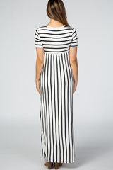 Black Striped Short Sleeve Maternity Maxi Dress