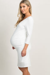 PinkBlush White V-Neck 3/4 Sleeve Maternity Dress