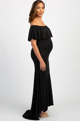Black Ruffle Off Shoulder Mermaid Maternity Photoshoot Gown/Dress