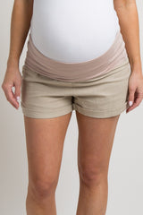 Taupe Foldover Linen Shorts