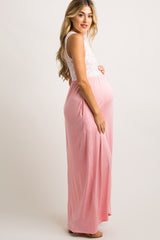 PinkBlush Light Coral Lace Overlay Top Maternity Maxi Dress
