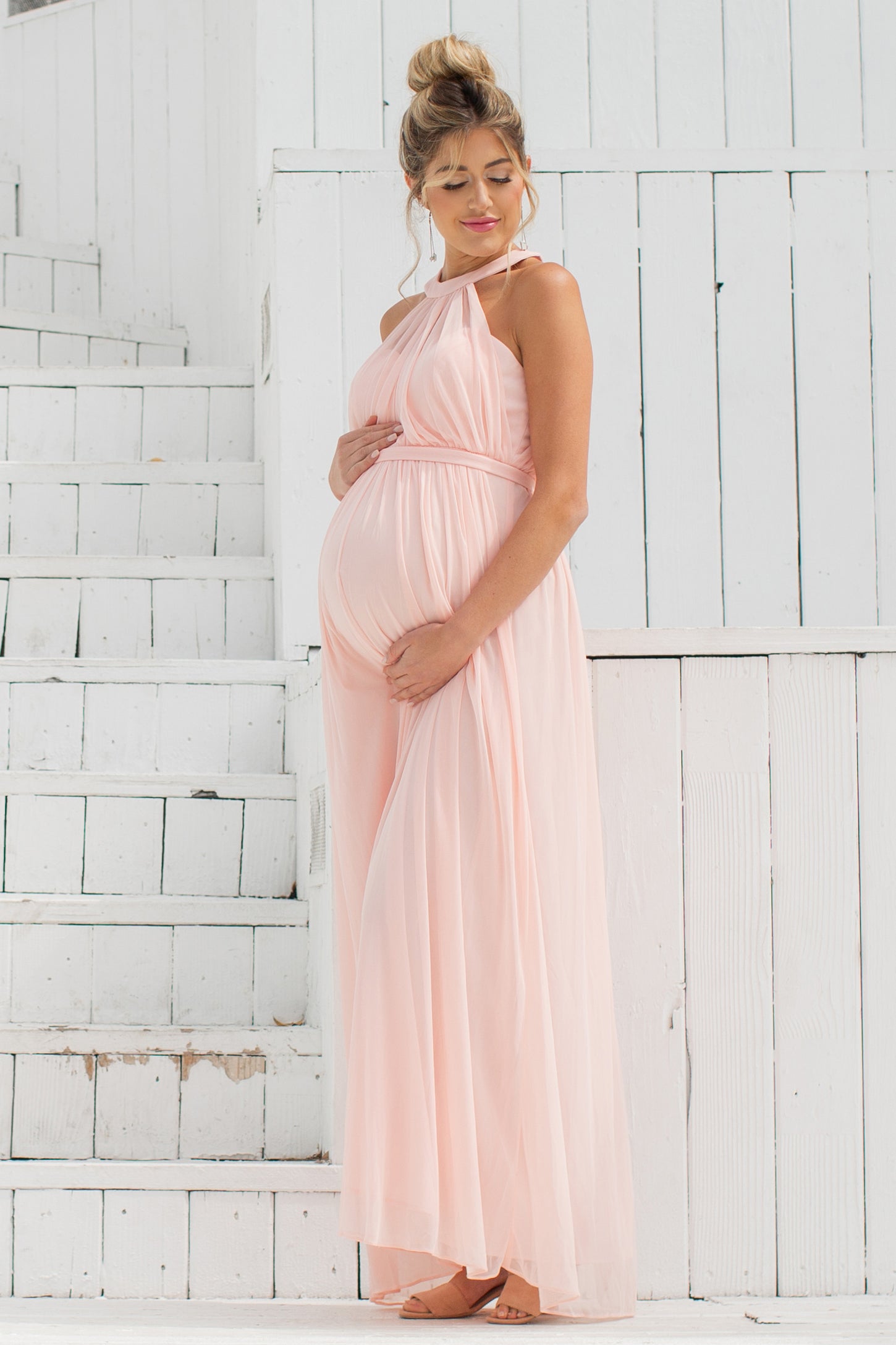 Light Pink Halter Tulle Maternity Evening Gown– PinkBlush