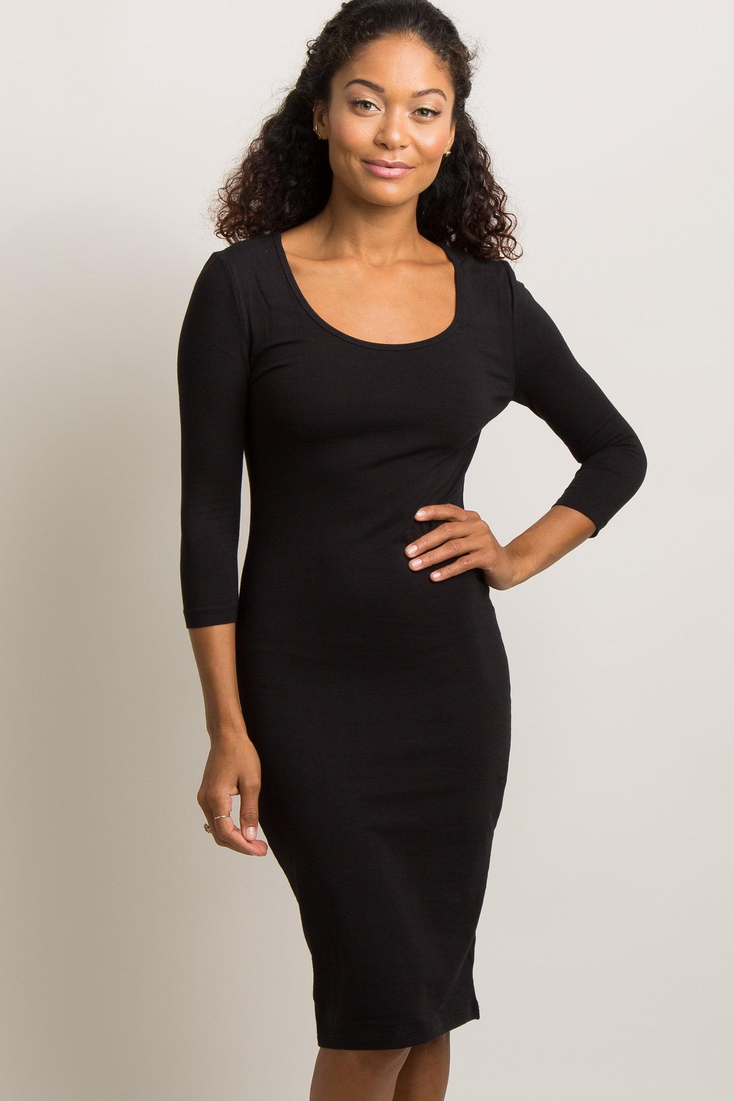 Black 3/4 Sleeve Fitted Dress