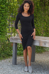 Black 3/4 Sleeve Fitted Dress