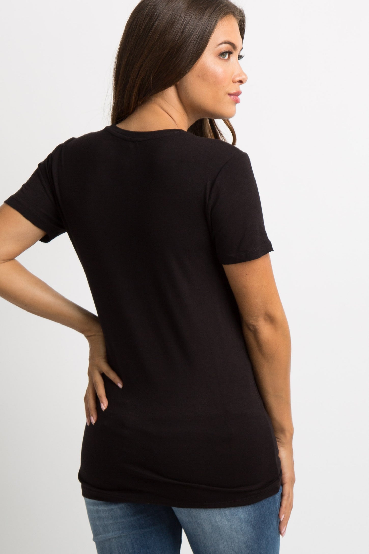 Black Solid Short Sleeve Maternity Top– PinkBlush