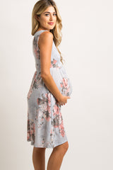 Light Grey Floral Sleeveless Maternity Dress