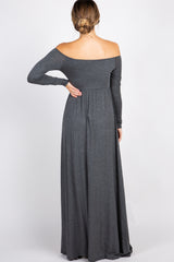 PinkBlush Charcoal Solid Off Shoulder Maternity Maxi Dress