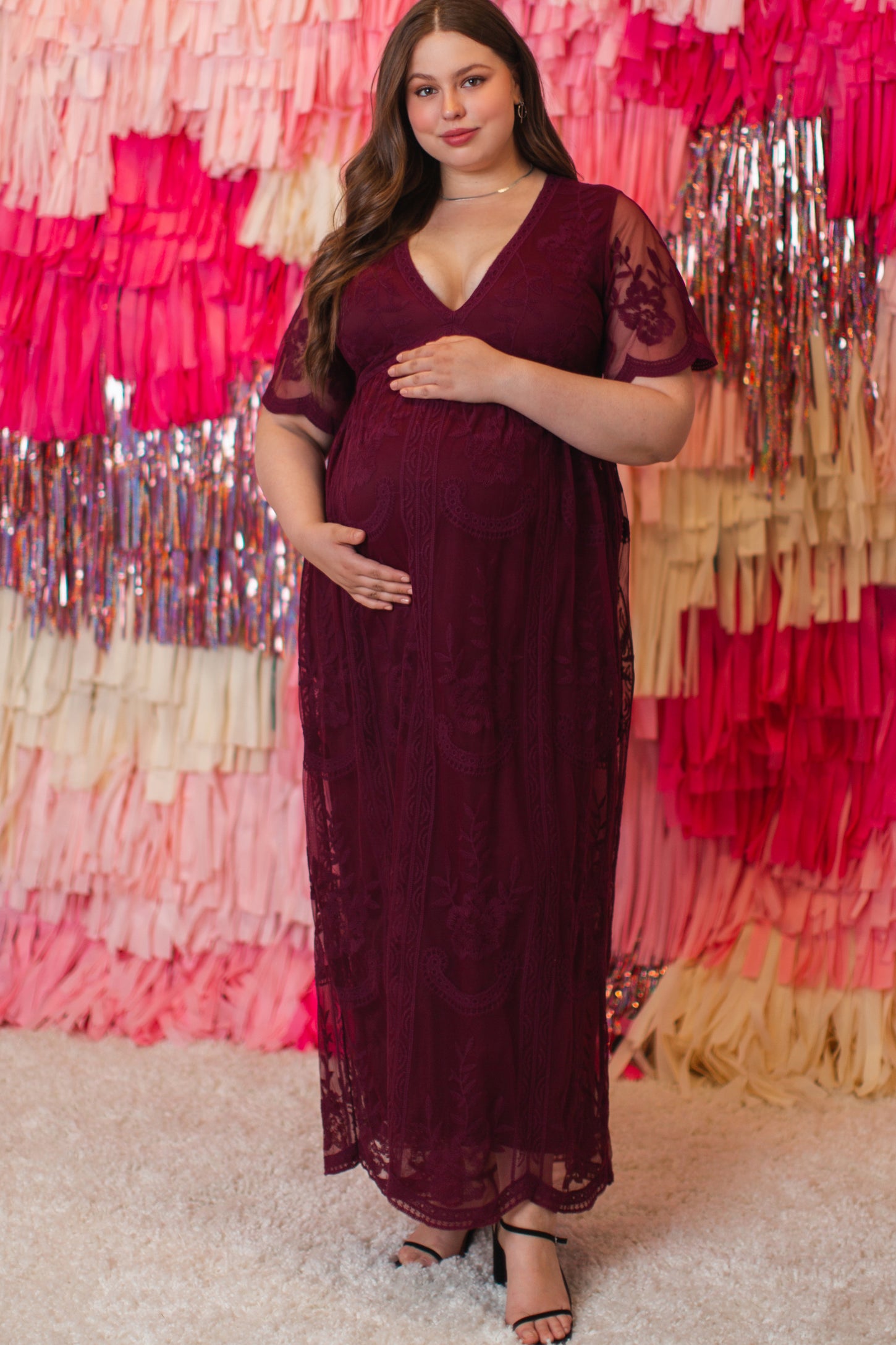 PinkBlush Burgundy Lace Plus Maternity Maxi Dress PinkBlush Burgundy Lace Plus Maternity Maxi Dress