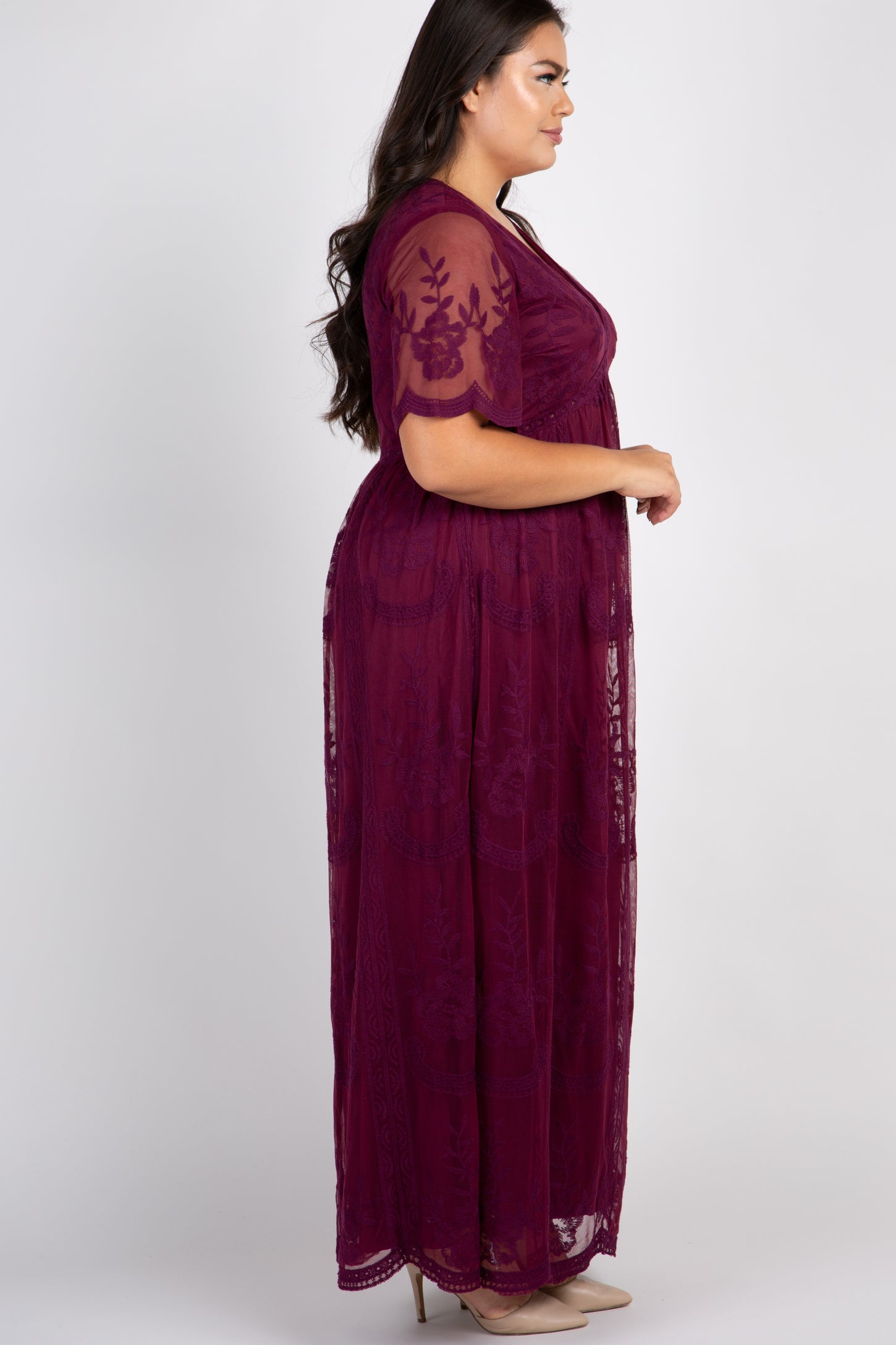 PinkBlush Burgundy Lace Mesh Overlay Plus Maxi Dress PinkBlush Burgundy Lace Mesh Overlay Plus Maxi Dress