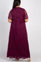 PinkBlush Burgundy Lace Mesh Overlay Plus Maxi Dress