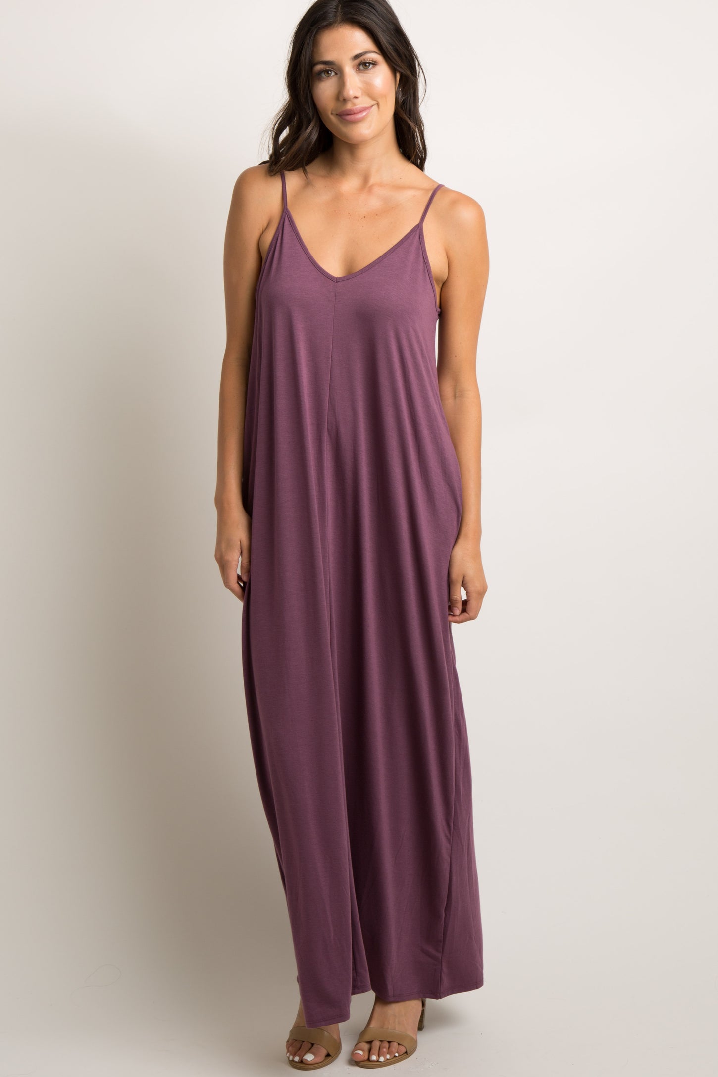 Purple Solid Cami Maxi Dress