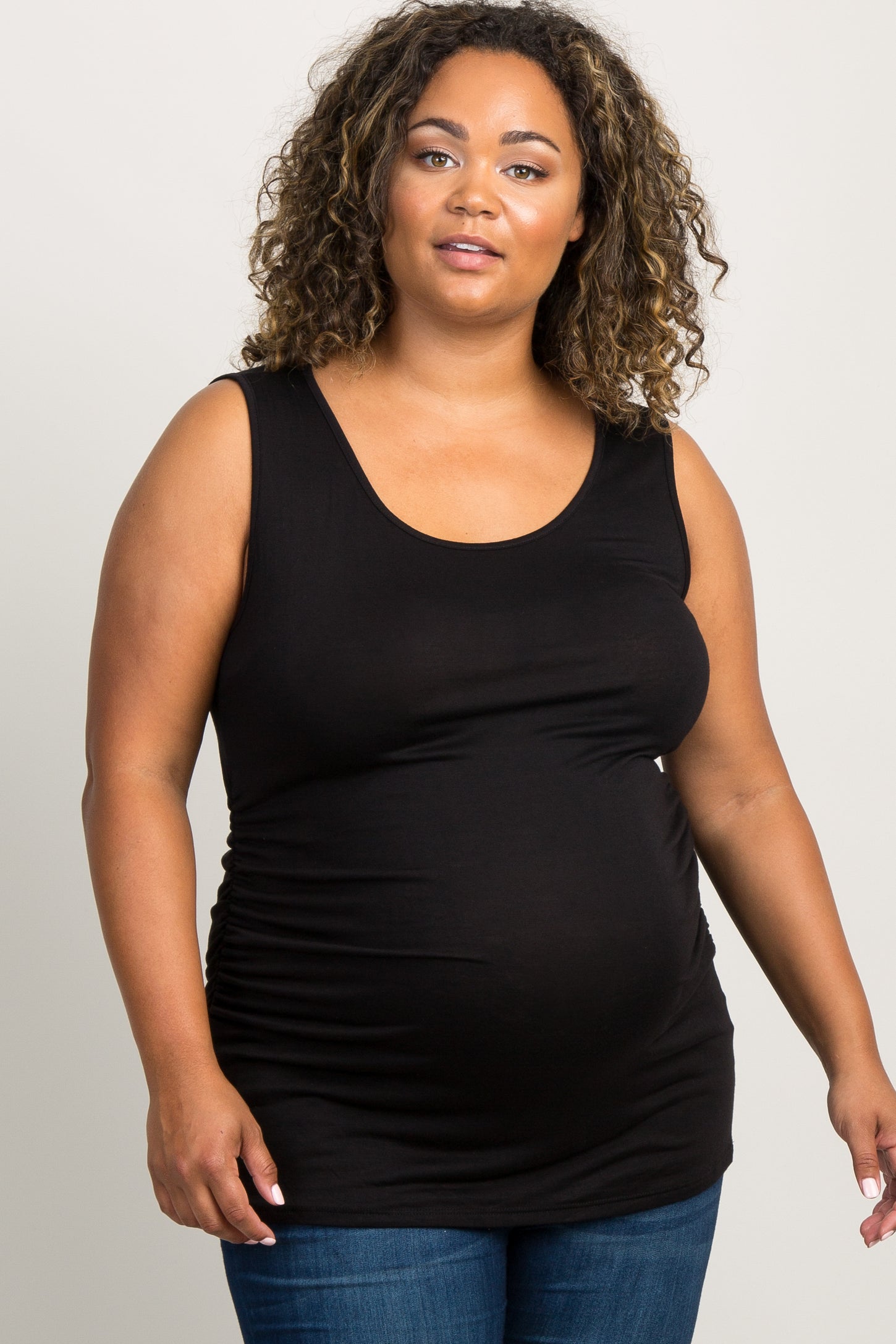 PinkBlush Black Ruched Fitted Plus Maternity Tank Top