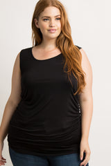 PinkBlush Black Ruched Fitted Plus Tank Top