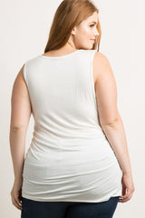 PinkBlush White Ruched Fitted Plus Tank Top