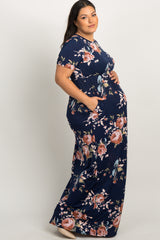 PinkBlush Navy Floral Short Sleeve Maternity Plus Maxi Dress