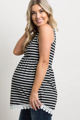 PinkBlush Black Striped Sleeveless Peplum Maternity Tunic
