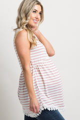 PinkBlush Light Pink Striped Sleeveless Peplum Maternity Tunic