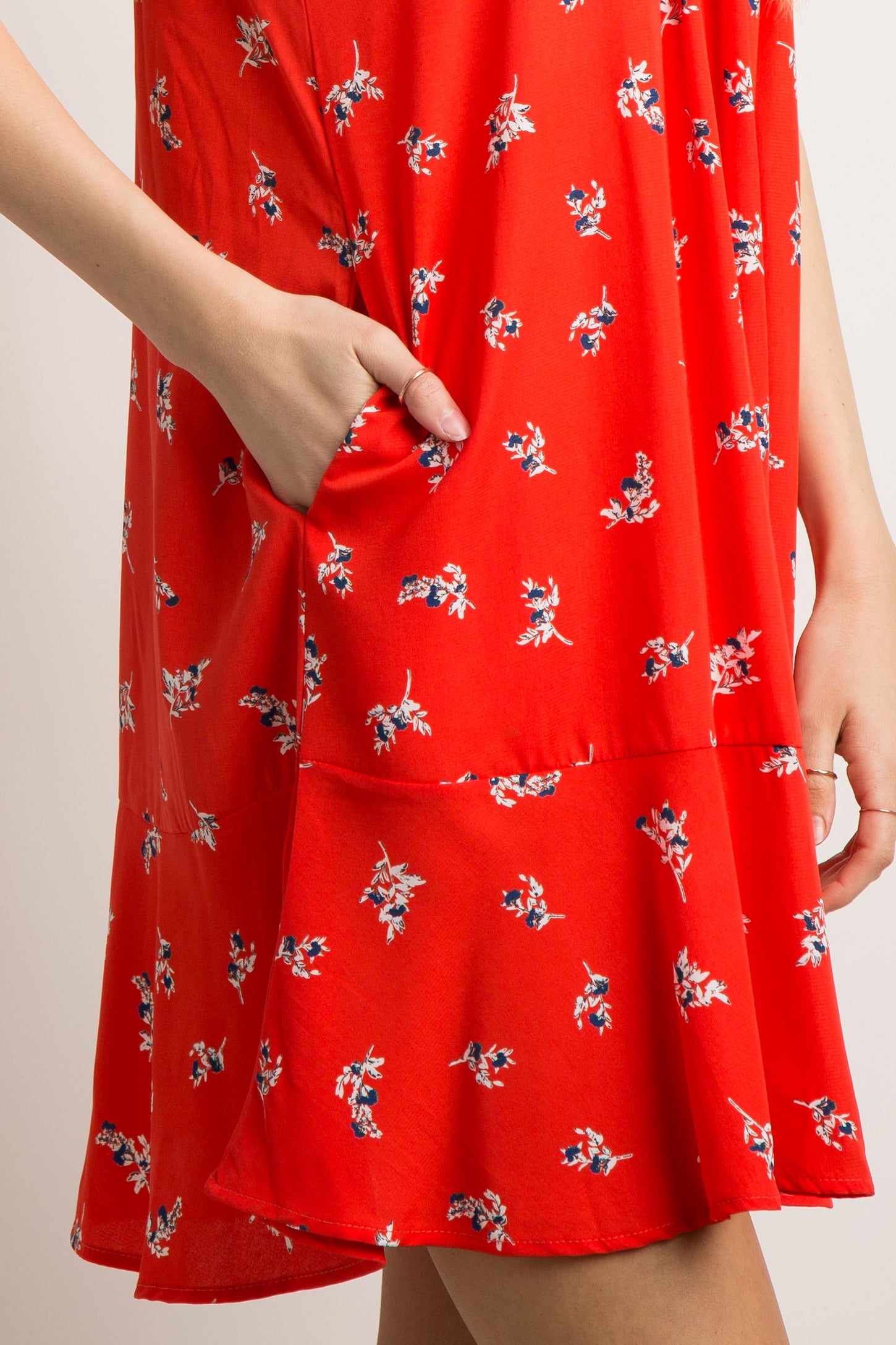 Red Floral Crochet Tassel Tie Shift Dress