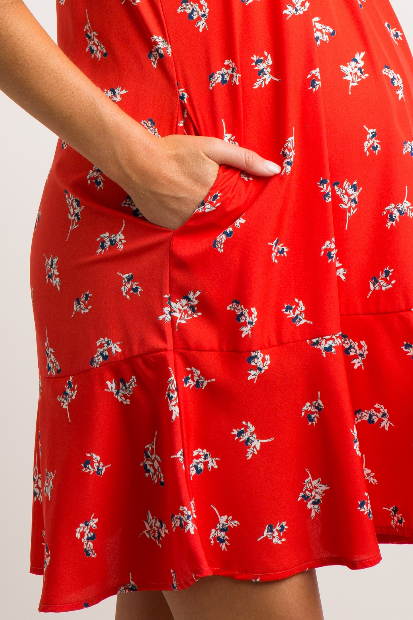 Red Floral Crochet Tassel Tie Maternity Shift Dress