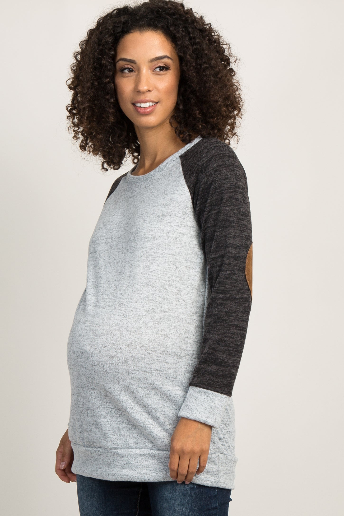 Black Colorblock Soft Knit Elbow Patch Maternity Top