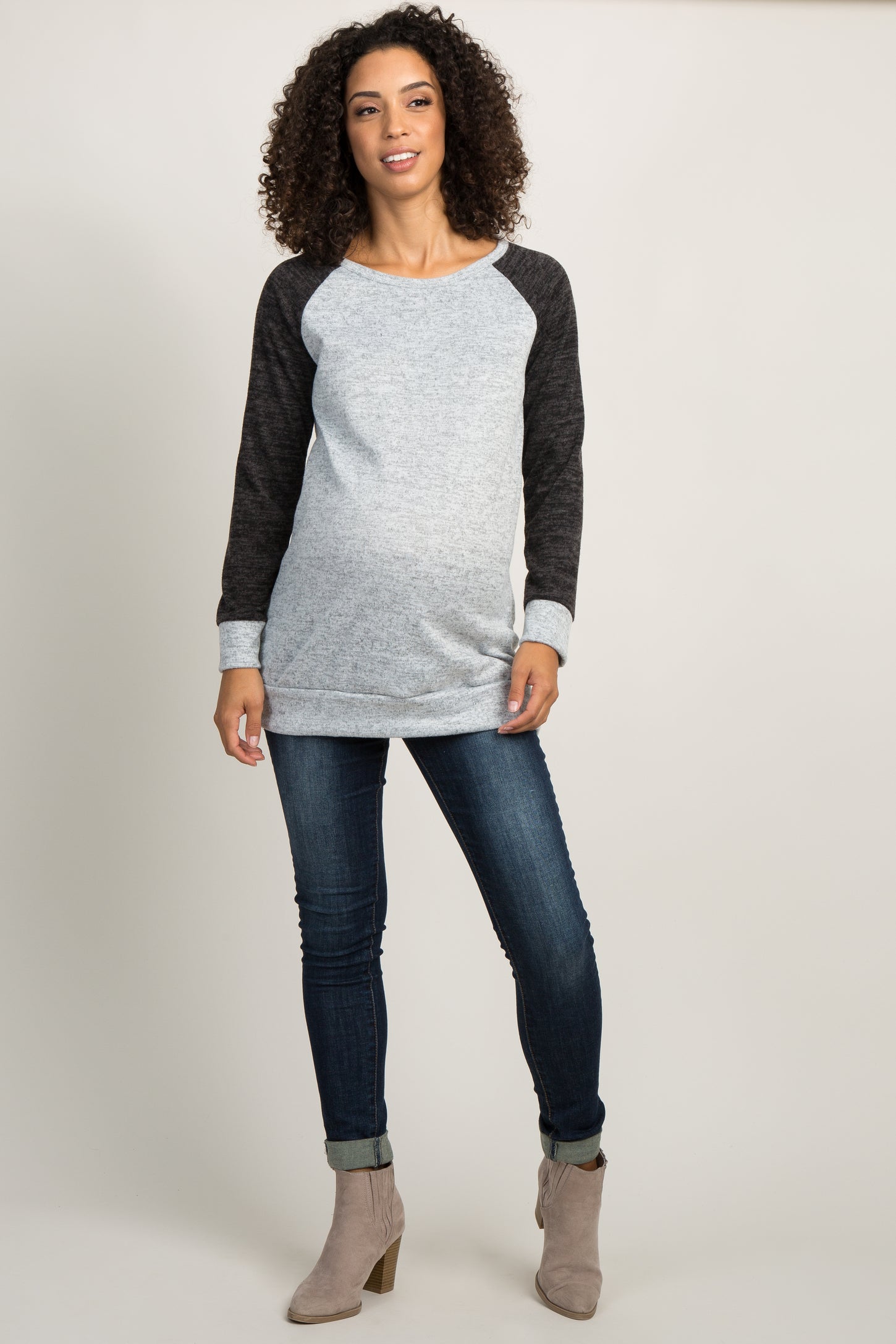 Black Colorblock Soft Knit Elbow Patch Maternity Top