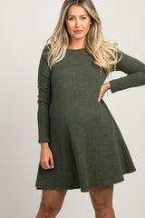 Olive Green Basic Knit Maternity Swing Dress