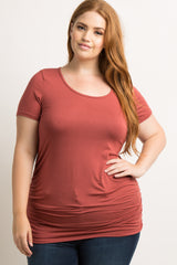 PinkBlush Rust Ruched Short Sleeve Plus Top