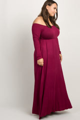 PinkBlush Burgundy Solid Off Shoulder Plus Maxi Dress