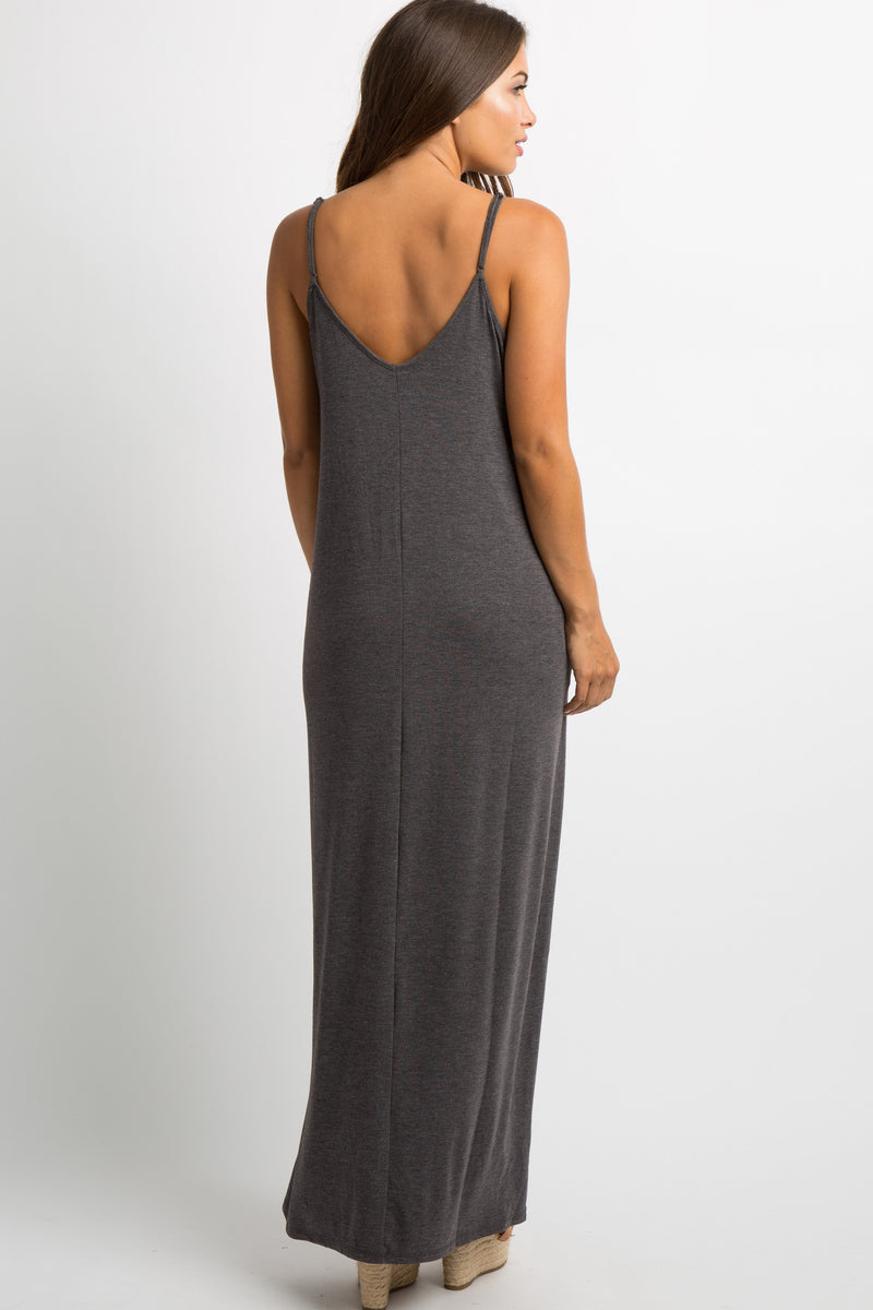 Charcoal Solid Cami Maternity Maxi Dress– PinkBlush