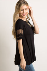 Black Lace Short Sleeve Top
