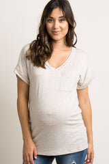 Beige Solid Pocket Maternity Top