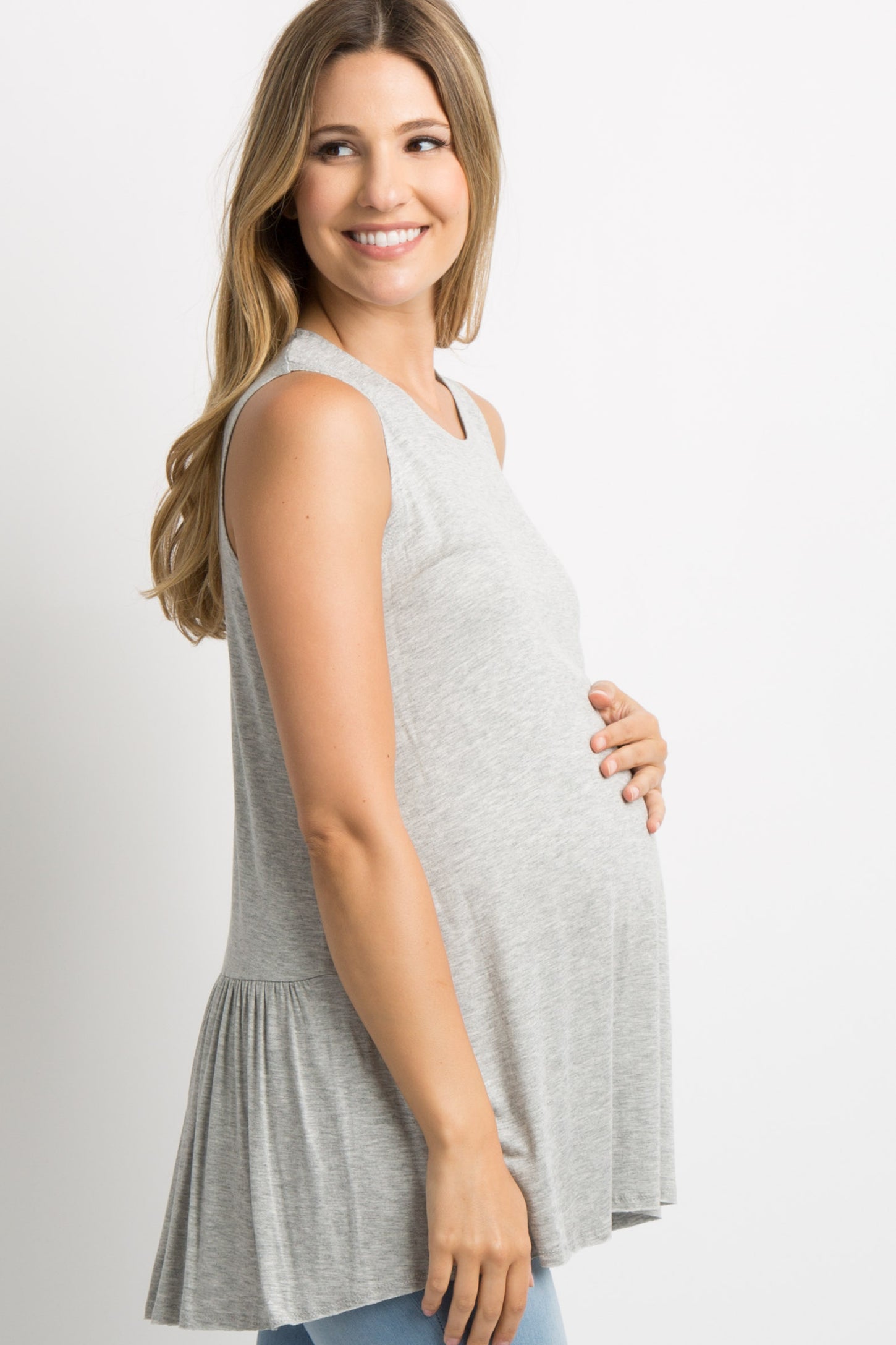 Heather Grey Peplum Back Maternity Tank Top