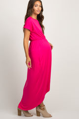 Fuchsia Short Sleeve Maternity Maxi Dress