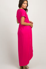 Fuchsia Short Sleeve Maternity Maxi Dress