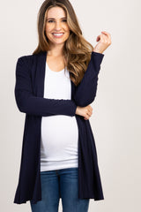 Navy Blue Solid Long Sleeve Maternity Cardigan